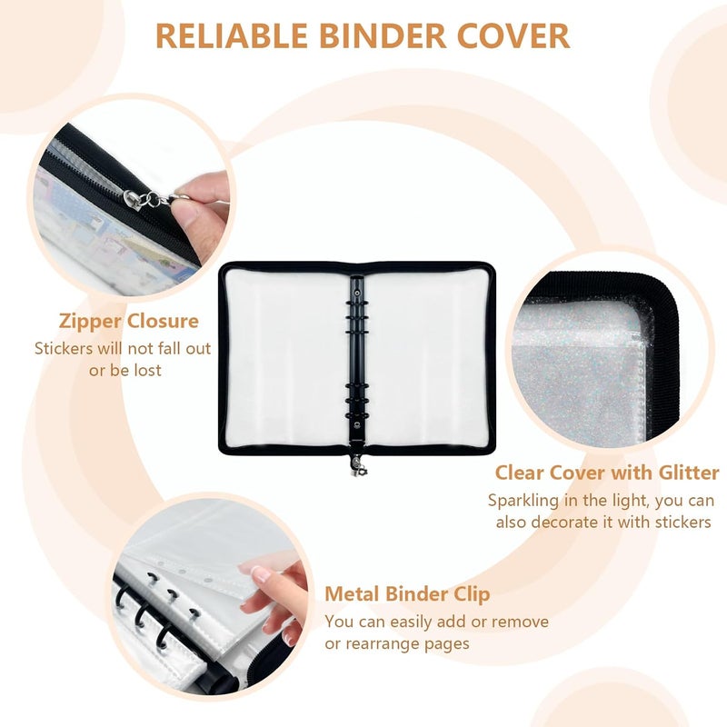NOCAFI Sticker Organizer Binder Storage Book A5 Reusable Sticker Book Collecting Holder Display Album with 220 Pockets and Zipper Closure (Black) - Image 2